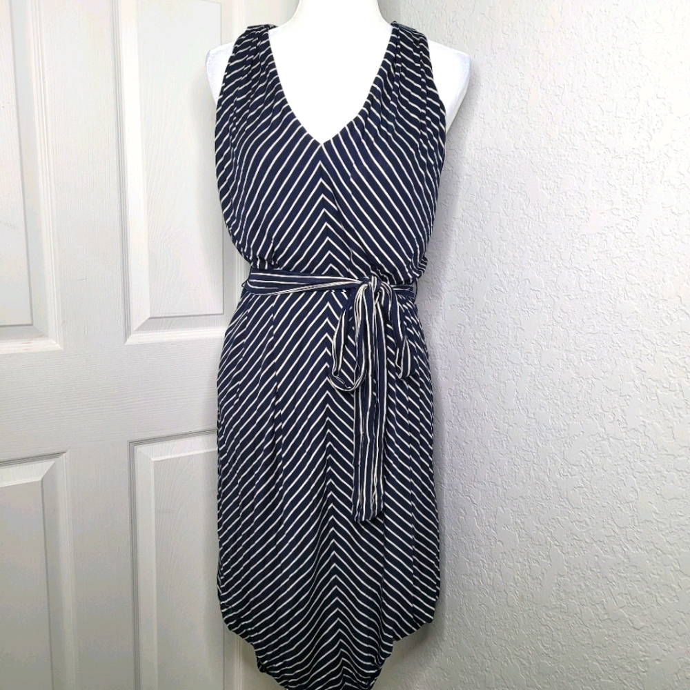 Ann Taylor LOFT Blue and Cream Stripe Dress